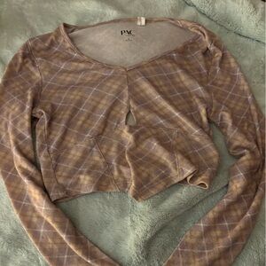 PacSun Plaid Long Sleeve Top - Brown and Tan